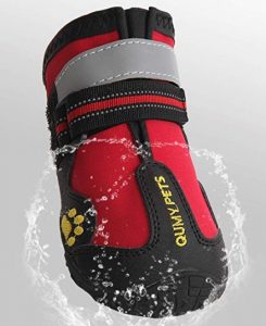 QUMY Dog Boots Waterproof Shoes for Large Dogs with Reflective Velcro Rugged Anti-Slip Sole
