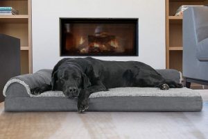 Furhaven Pet Dog Bed | Deluxe Chaise L-Shaped Lounge Sofa Pet Bed 