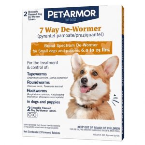 PETARMOR 7 Way De-Wormer (Pyrantel Pamoate and Praziquantel) for Dogs, Includes Chewable Flavored Dog De-Wormer Tablets for Small Dogs and Puppies