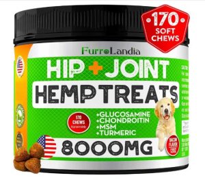 FurroLandia Hemp Hip & Joint Supplement for Dogs - 170 Soft Chews - Made in USA - Glucosamine for Dogs