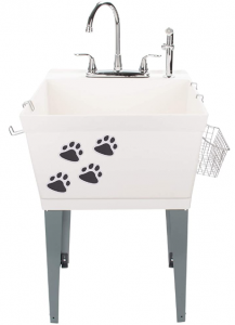 Laundry Sink Utility Tub With High Arc Chrome Faucet With Pet Friendly Accessories
