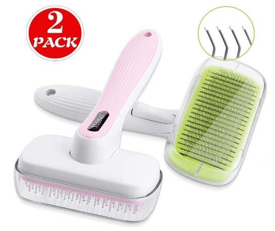 YLONG Pet Grooming Brushes Set Self-Cleaning Slicker Brush and Massage Brush for Dogs and Cats