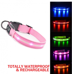 MASBRILL Led Lighted Up Dog Collar Flashing 100% Waterproof USB Rechargeable