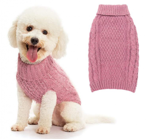 SCIROKKO Turtleneck Dog Sweater - Classic Cable Knit Winter Coat