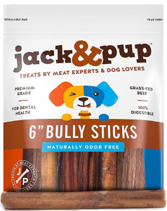 Jack&Pup 6-inch Premium Grade Odor Free Bully Sticks Dog Treats